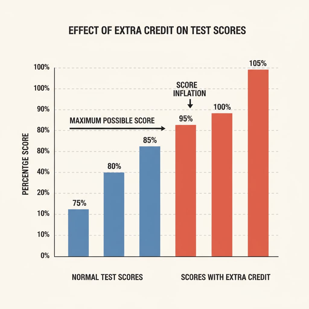 Visual representation of the extra credit effect on test scores for outlier handling, test data, and data analysis in K12 education
