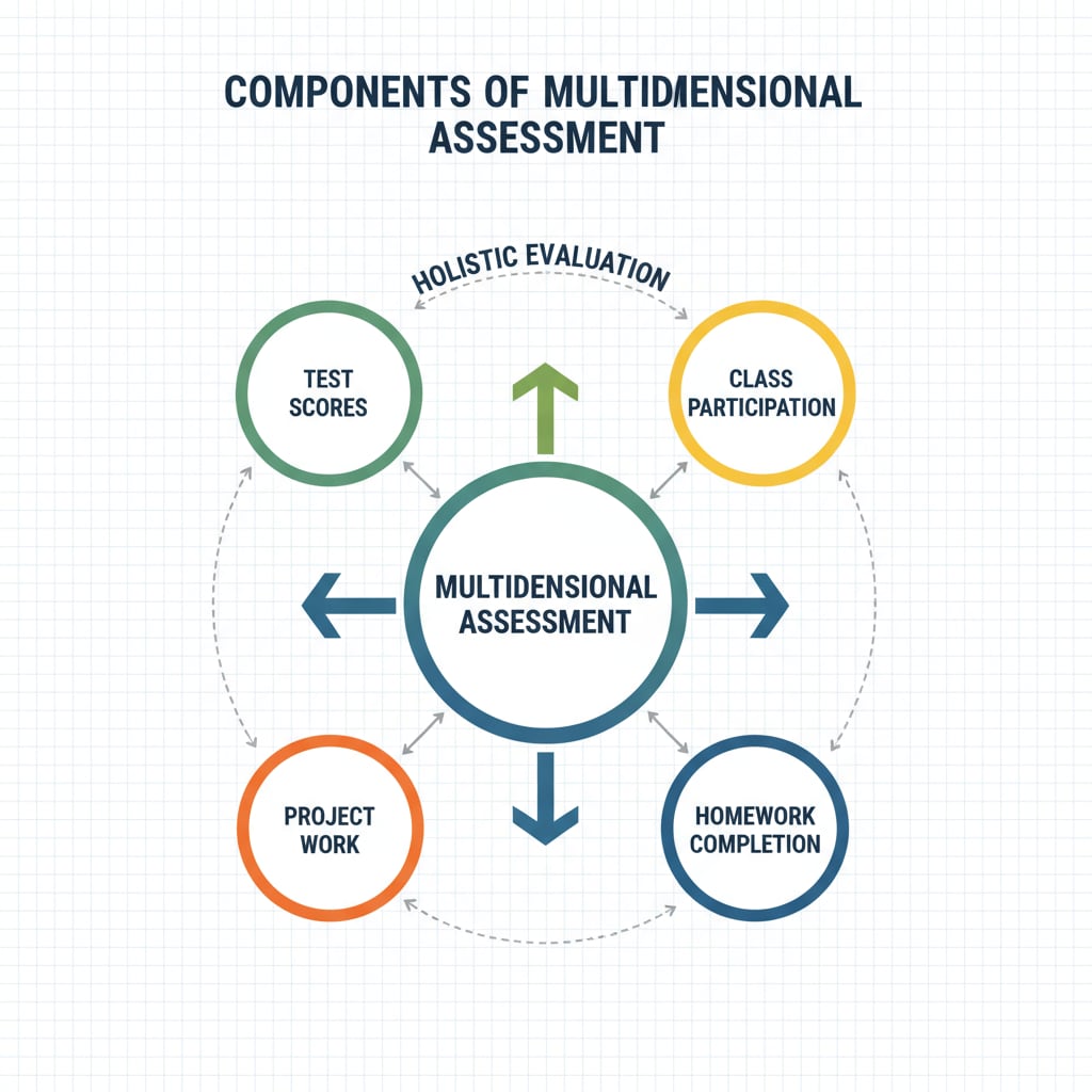 Diagram of multidimensional assessment for outlier handling, test data, and data analysis in K12 education
