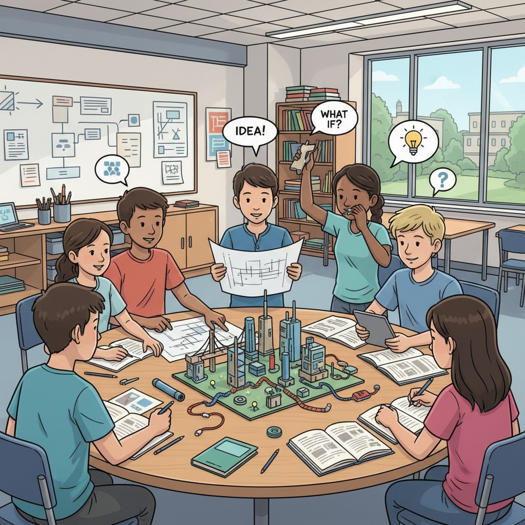 Students engaged in project - based learning as a homework alternative and part of modern K12 education