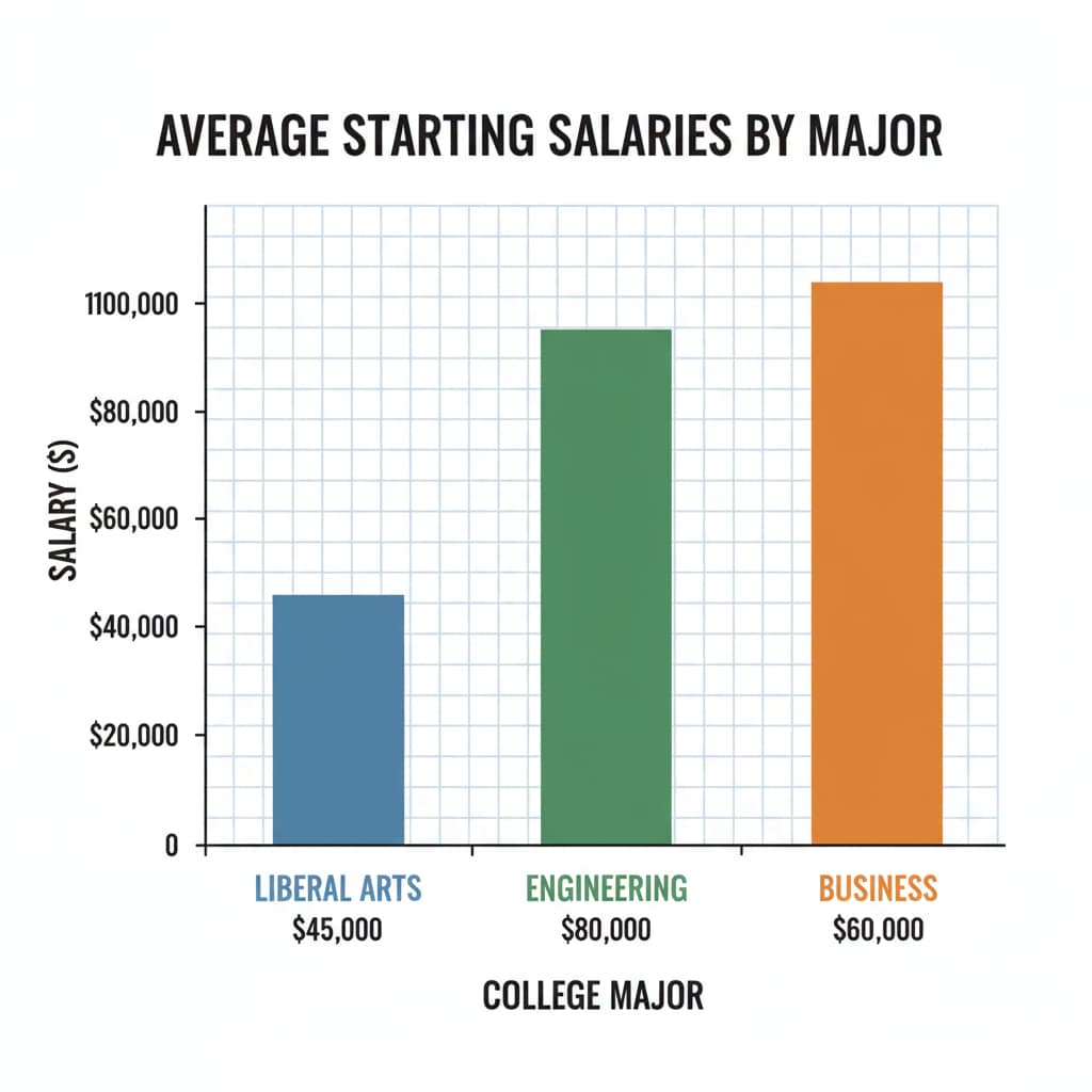 Comparison of starting salaries related to liberal arts education, career dilemmas, and financial independence.