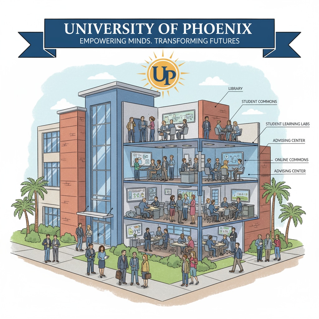 University of Phoenix campus scene related to free degrees and career development