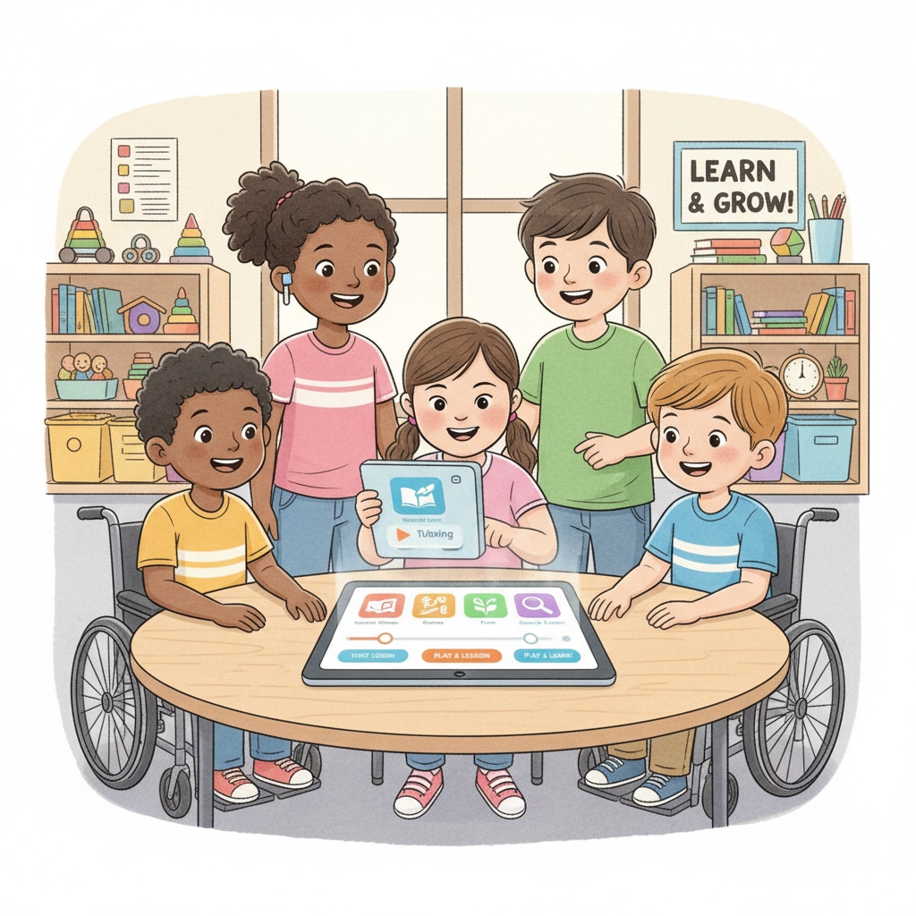Special needs children using a tutoring app for learning