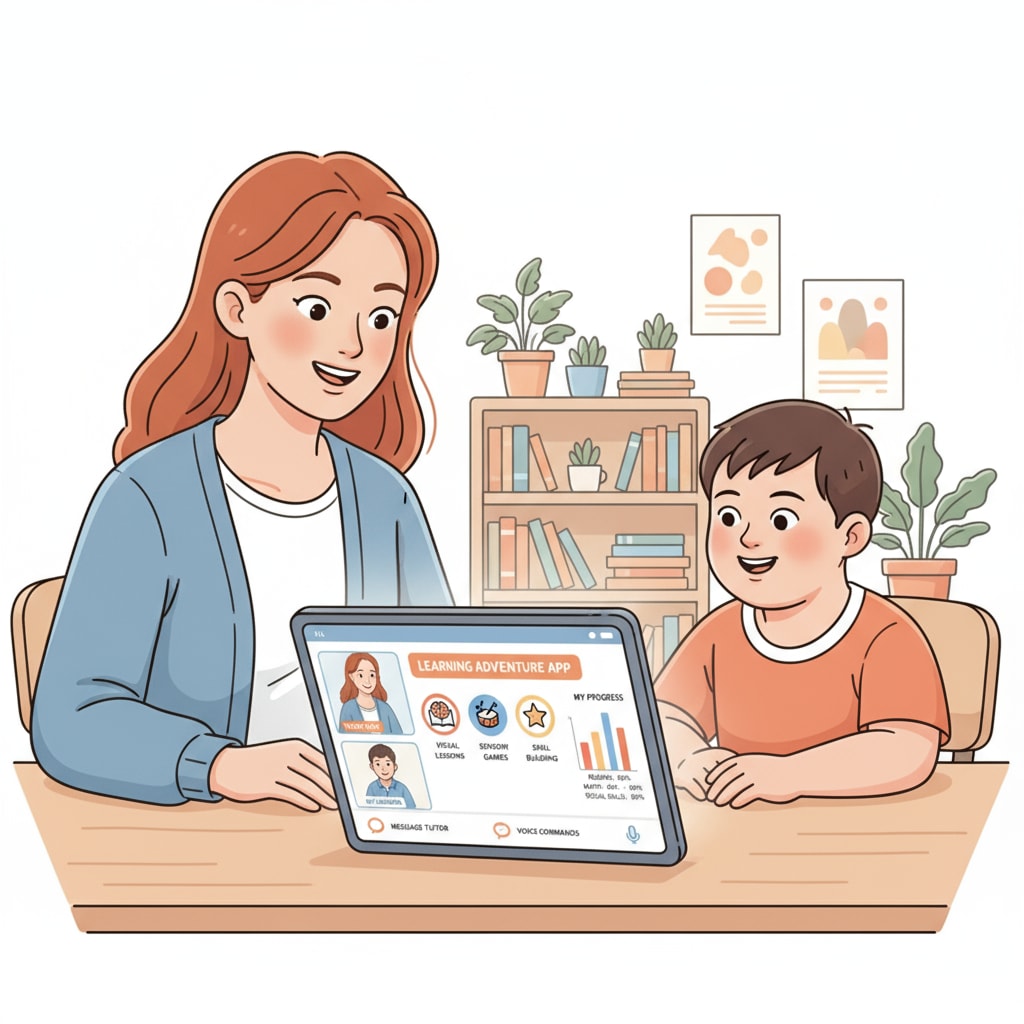 Tutor and special needs child interacting via a tutoring app