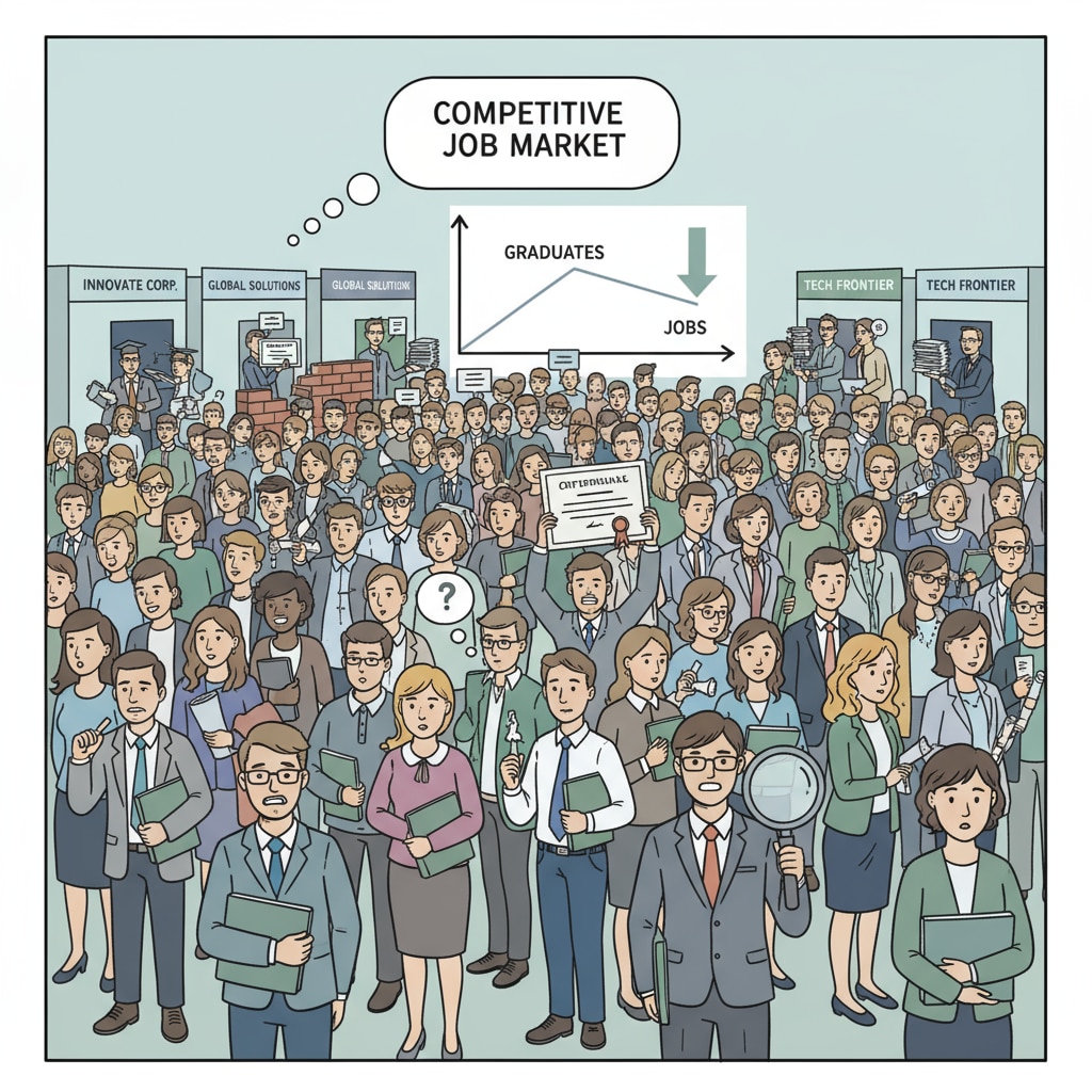 College graduates seeking jobs at a career fair related to higher education, investment return, vocational education, and job mismatch