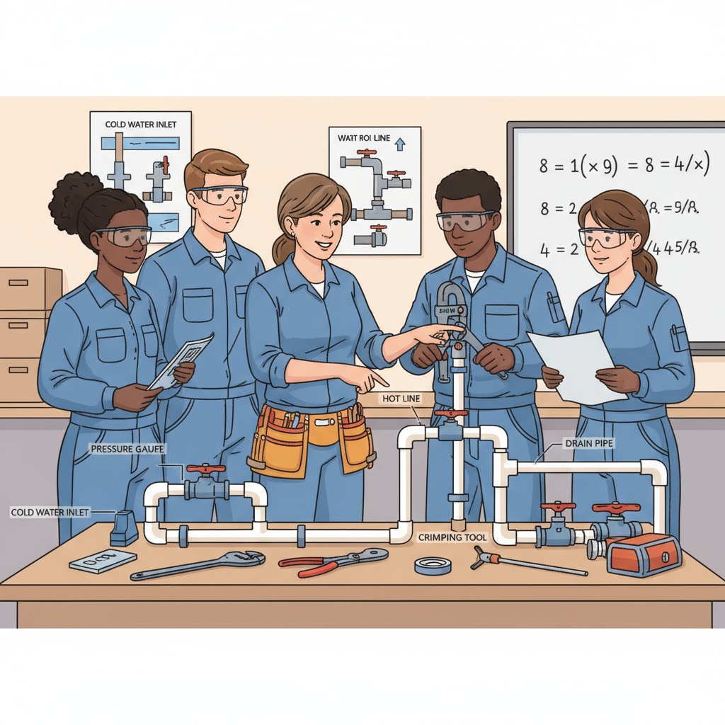 Students learning plumbing skills in vocational training relevant to higher education, investment return, vocational education, and job mismatch