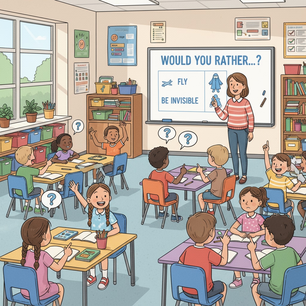 Students participating in a Would You Rather game as an educational resource and tool