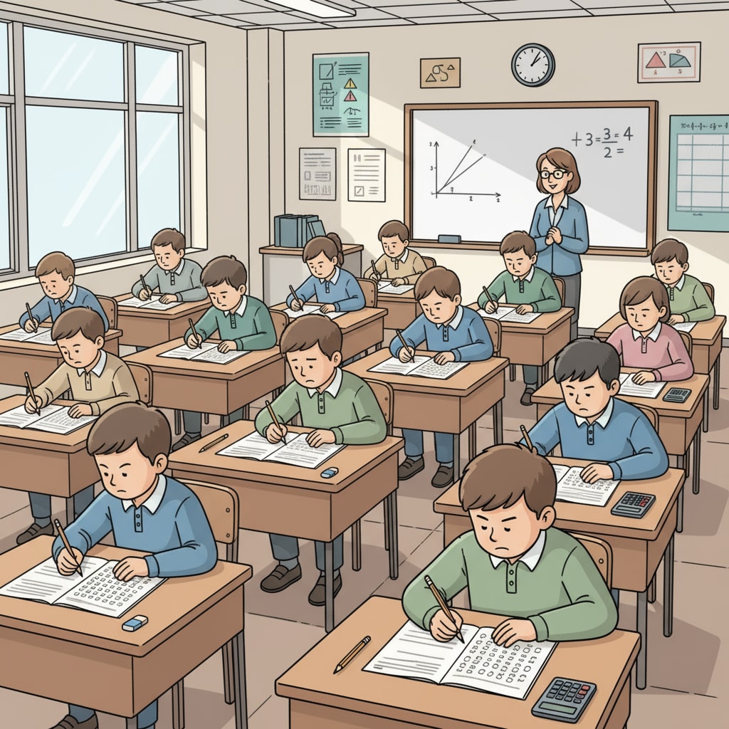A classroom scene of students taking a standardized test related to lifelong learning, formal education, and life experiences