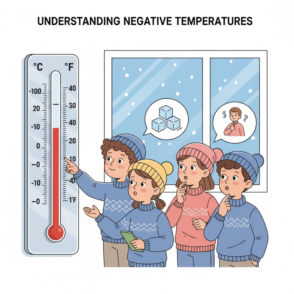 Fourth graders looking at a thermometer showing negative temperature to enhance their math understanding