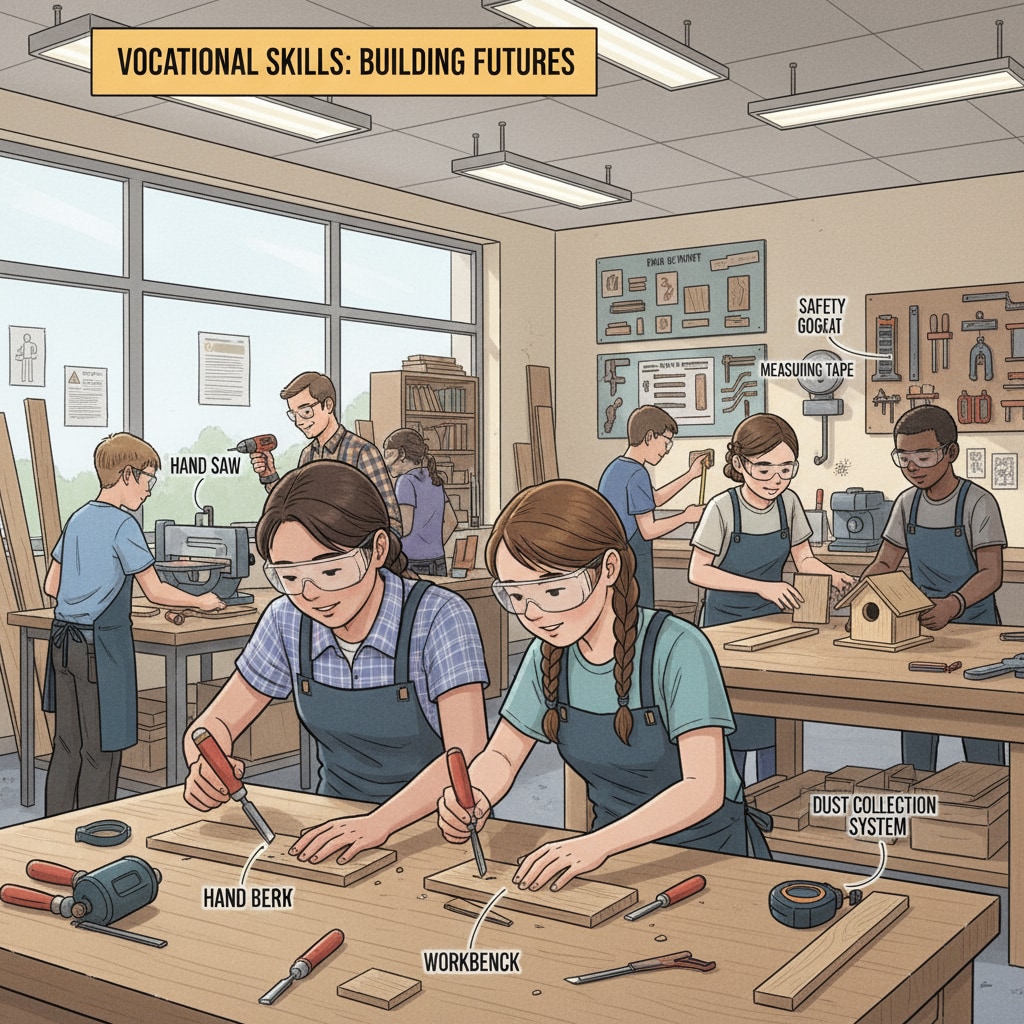 Students learning vocational skills in K12 school related to employment value of certificates