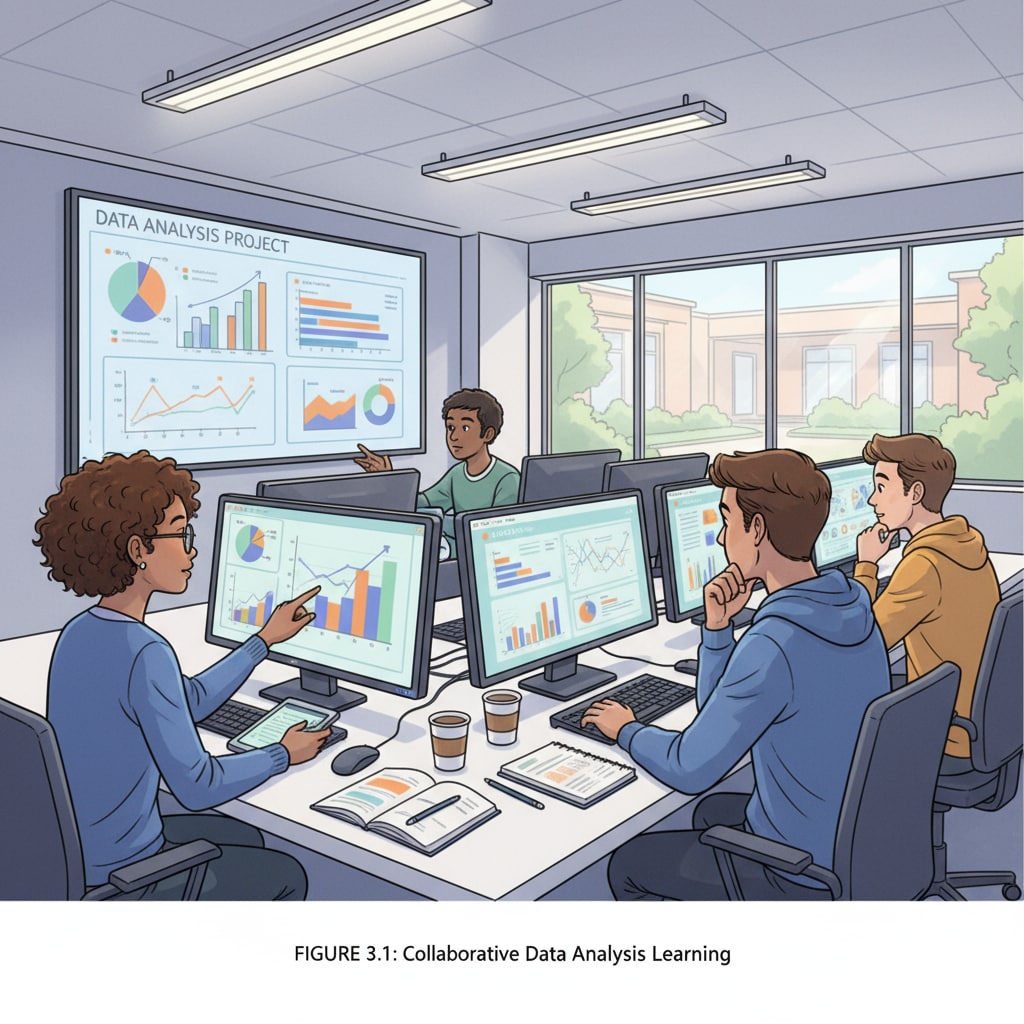 Students learning data analysis through online resources