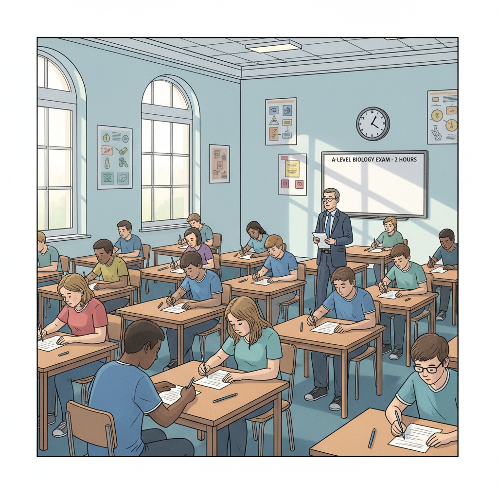 Students taking an exam in the UK education system