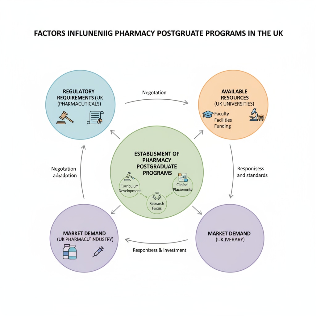 Graph showing factors influencing the absence of UK pharmacy postgraduate programs