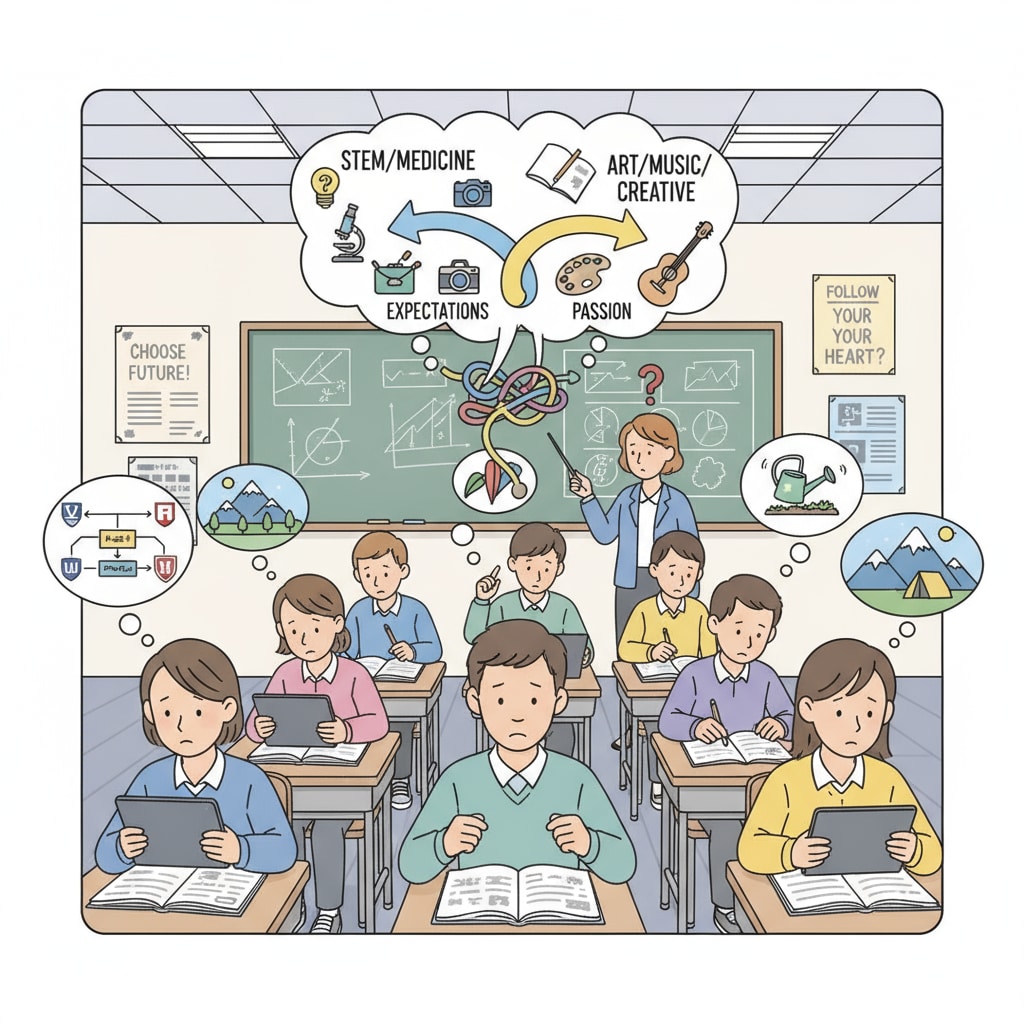Students facing confusion in making educational choices due to social pressures and herd mentality