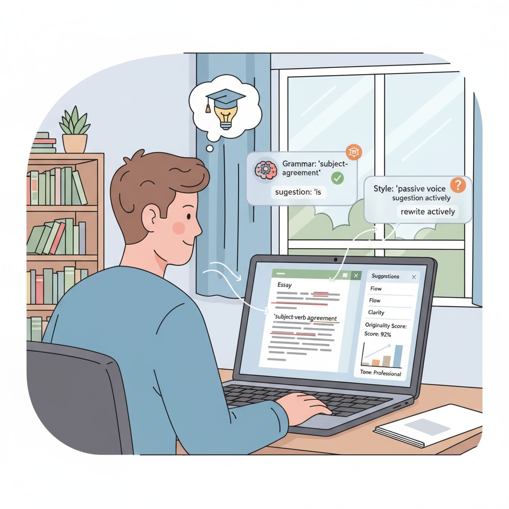 A student using an AI writing tool for grammar and style feedback