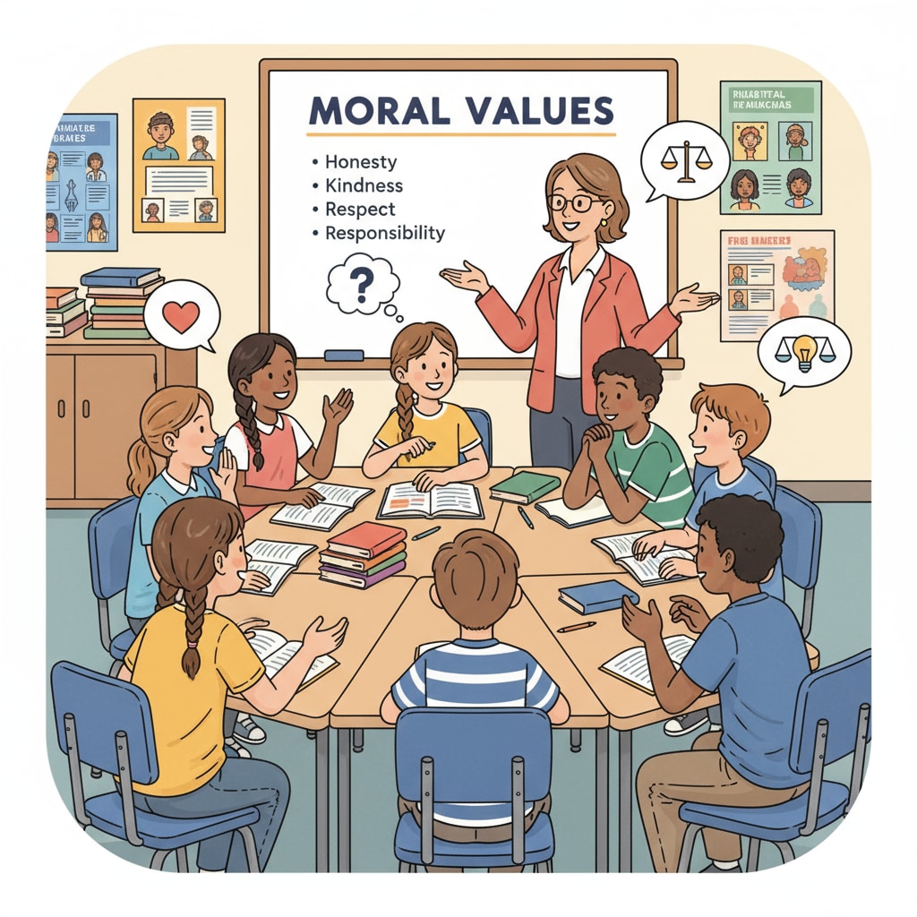 Students discussing moral values in a classroom setting, highlighting the challenges of moral relativism and the need for shared values.