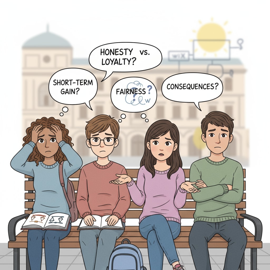 Teenagers facing moral dilemmas, representing the impact of social polarization and lack of shared moral values on youth.