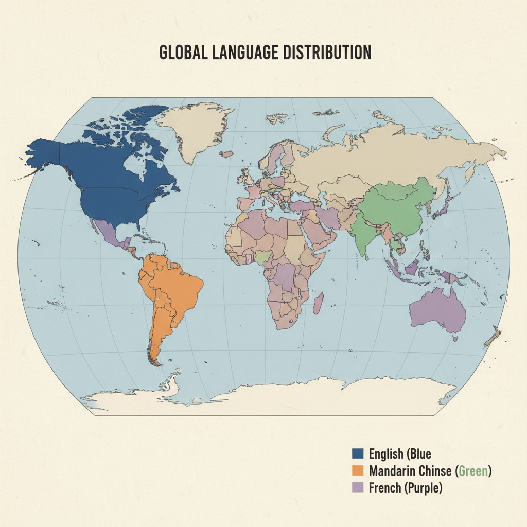 Map showing the global distribution of major languages for multilingual learning consideration