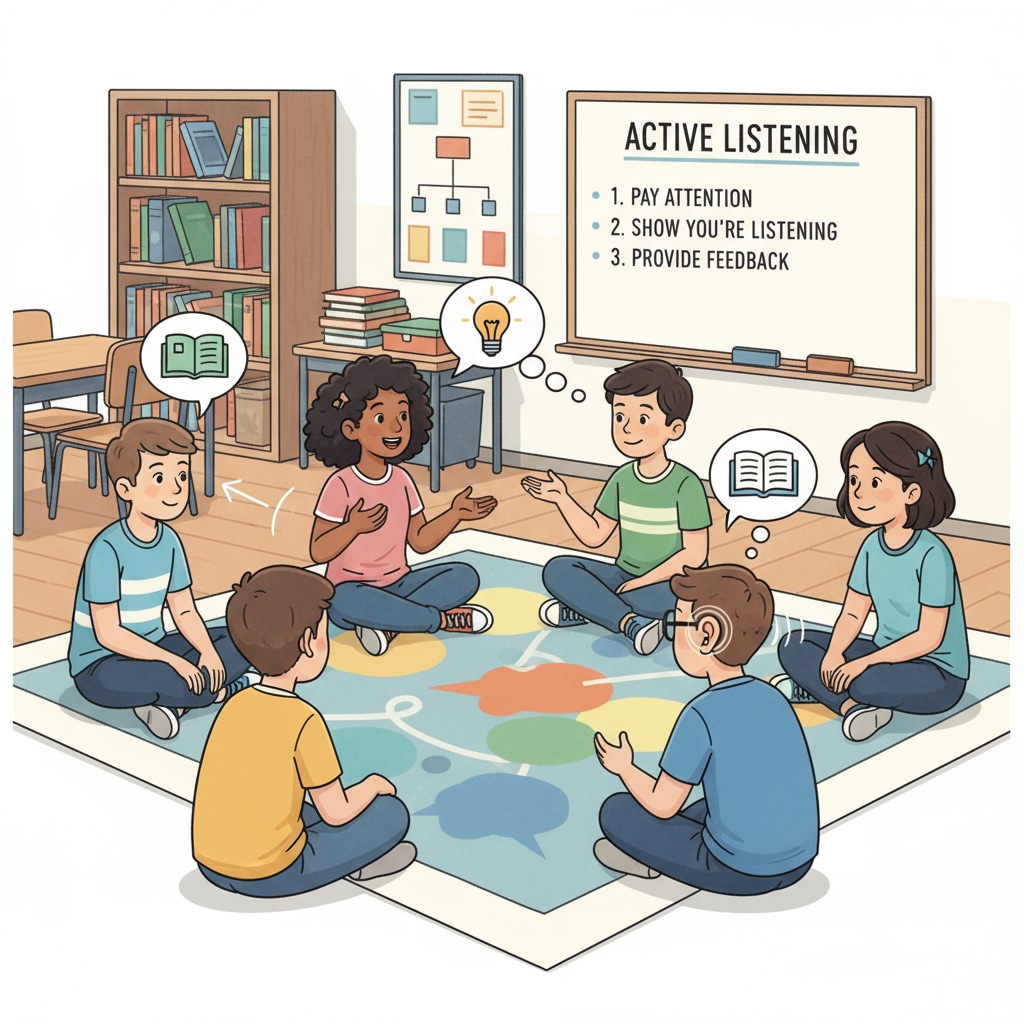 Students practicing dialogue and active listening in a group setting