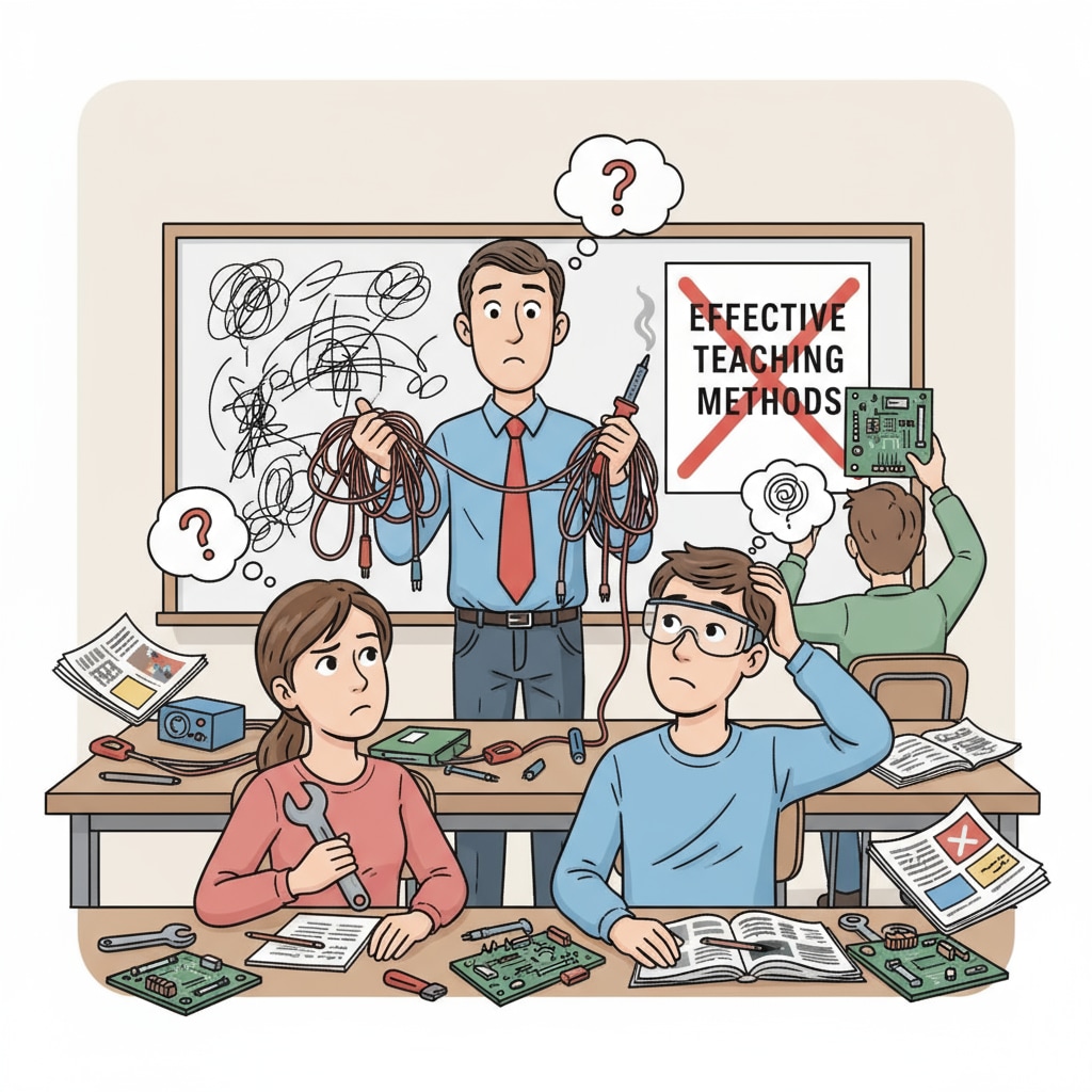 A vocational school classroom scene highlighting the impact of lack of teaching methods on students.