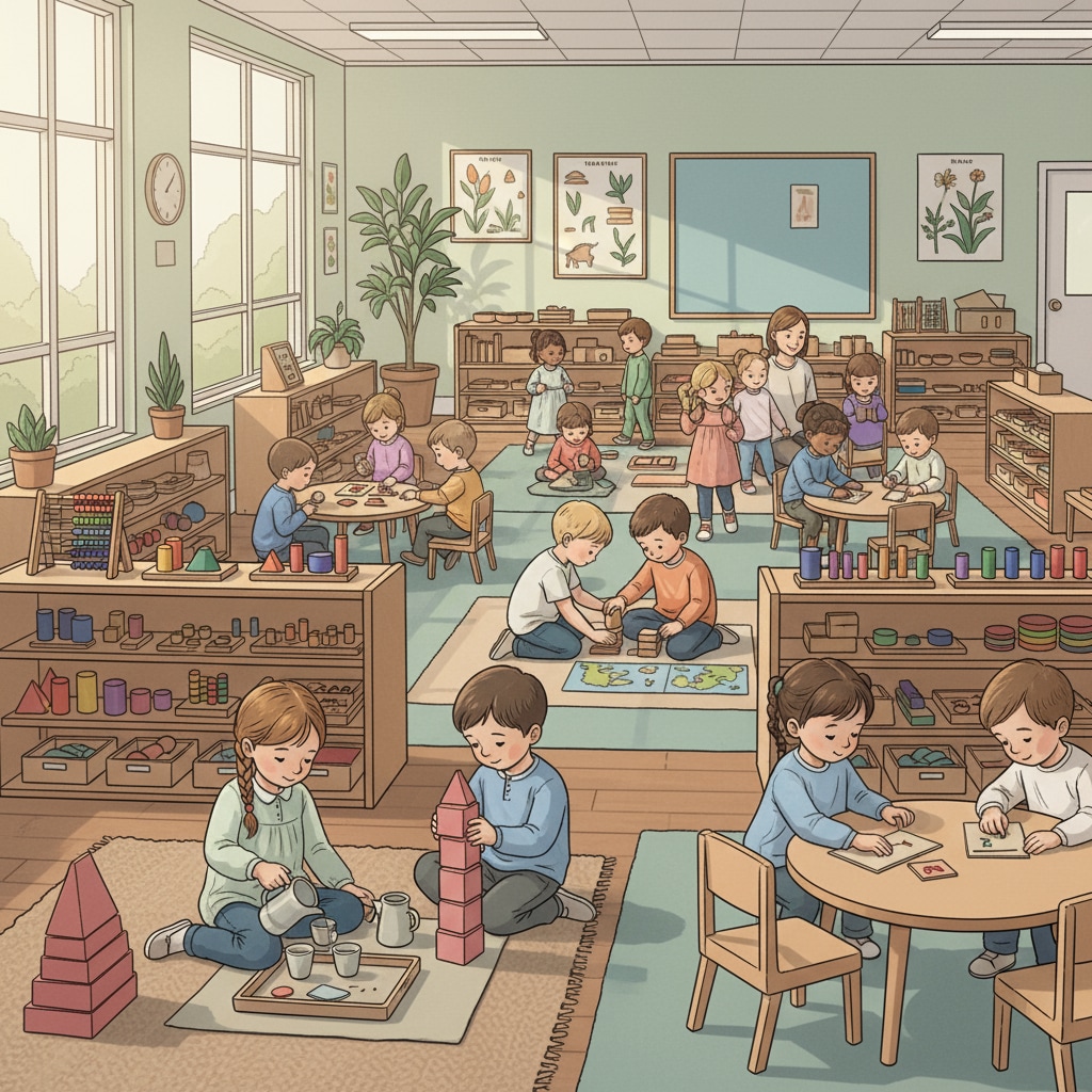 Highly gifted young children engaged in Montessori education activities