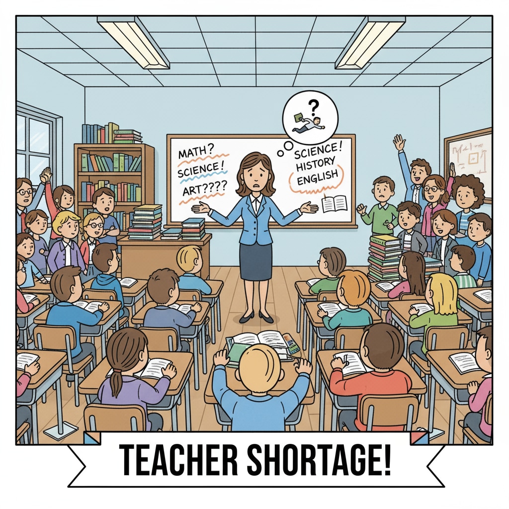 Classroom scene depicting teacher shortage in relation to student tracking and math education