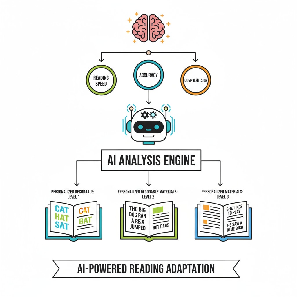 AI analyzing student data for personalized decodable reading materials