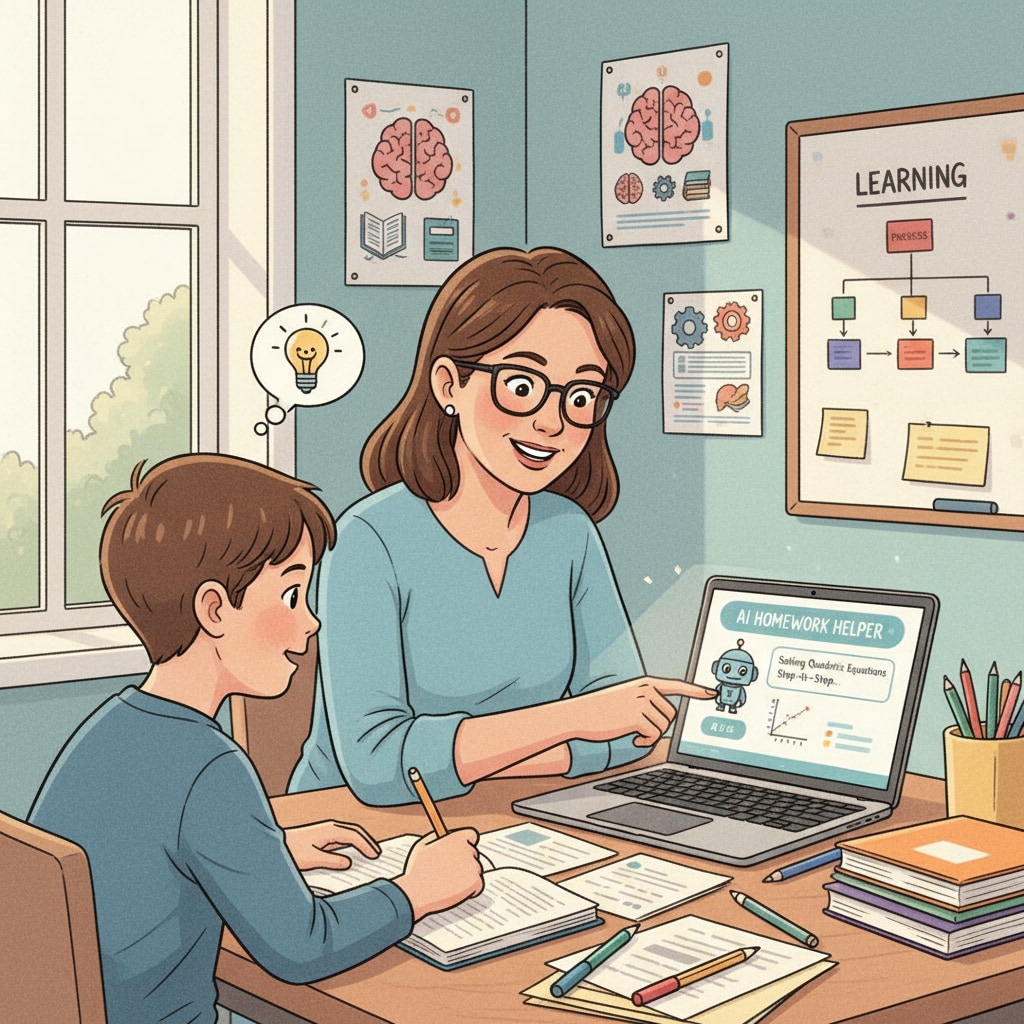 A scene of parental indulgence in using AI for kids' homework, related to AI cheating and writing anxiety