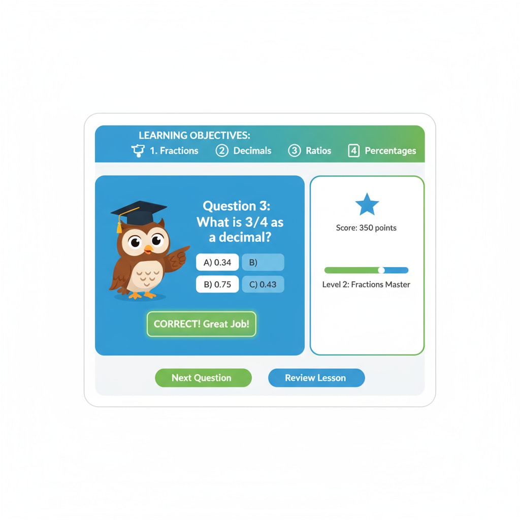 Interface of a math education game highlighting key elements of game design for edutainment and game prototype