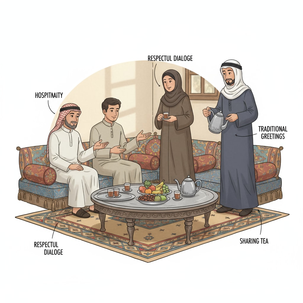People having a polite conversation following Middle Eastern cultural norms