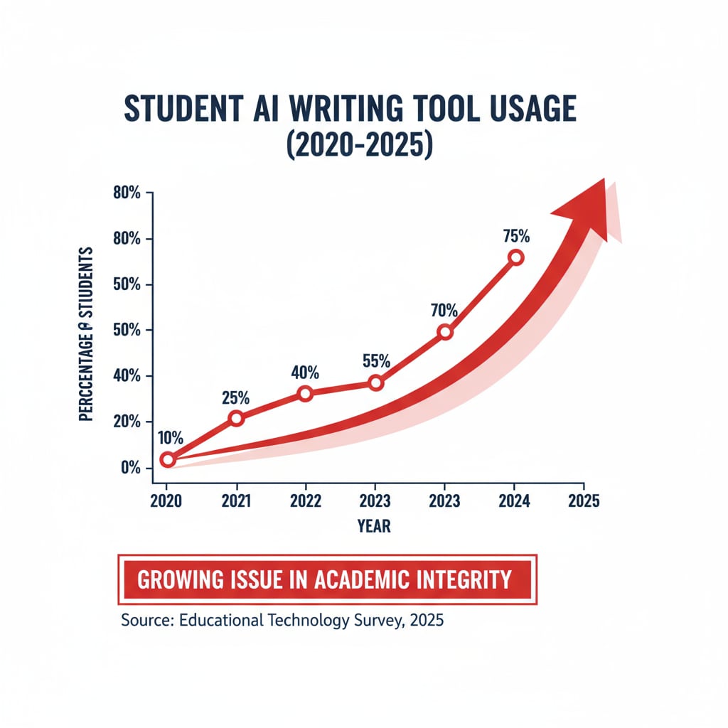 Graph showing the increasing use of AI writing tools by students, relevant to the discussion of assignment authenticity and educational objectives.