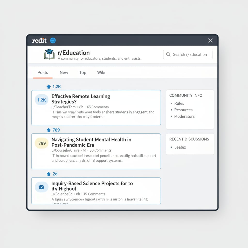 Screenshot of r/Education community page with discussions and posts on education