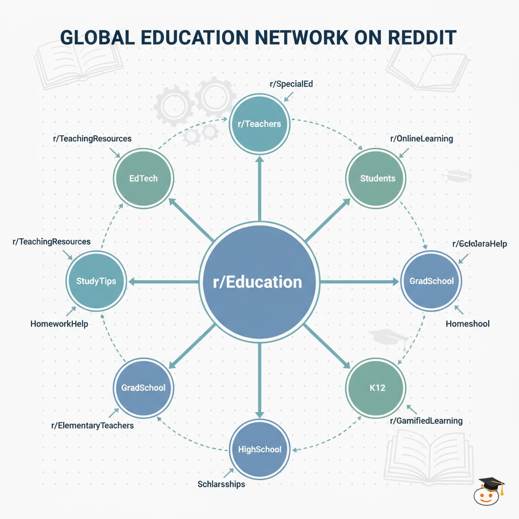 Graphic of education-related subreddit network on Reddit
