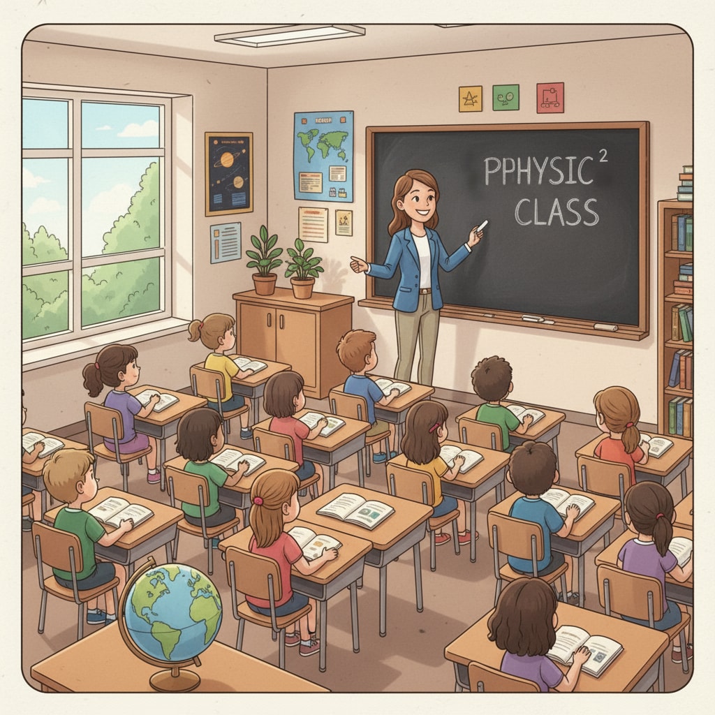 A traditional classroom setup where the teacher is writing on a blackboard and students are sitting in rows, representing the old teaching style. Traditional primary education classroom setup related to teaching methods and curriculum