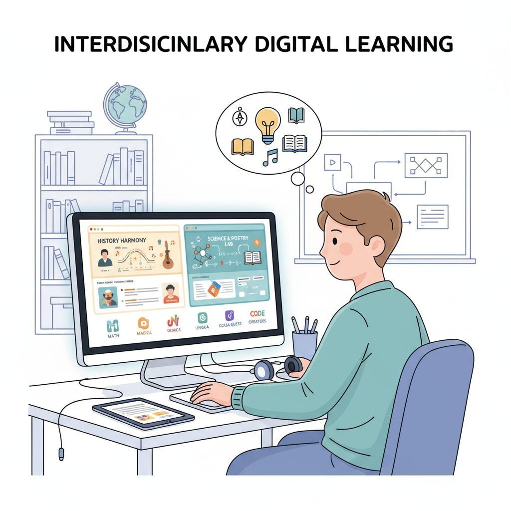 Student using digital learning resources for interdisciplinary personal learning