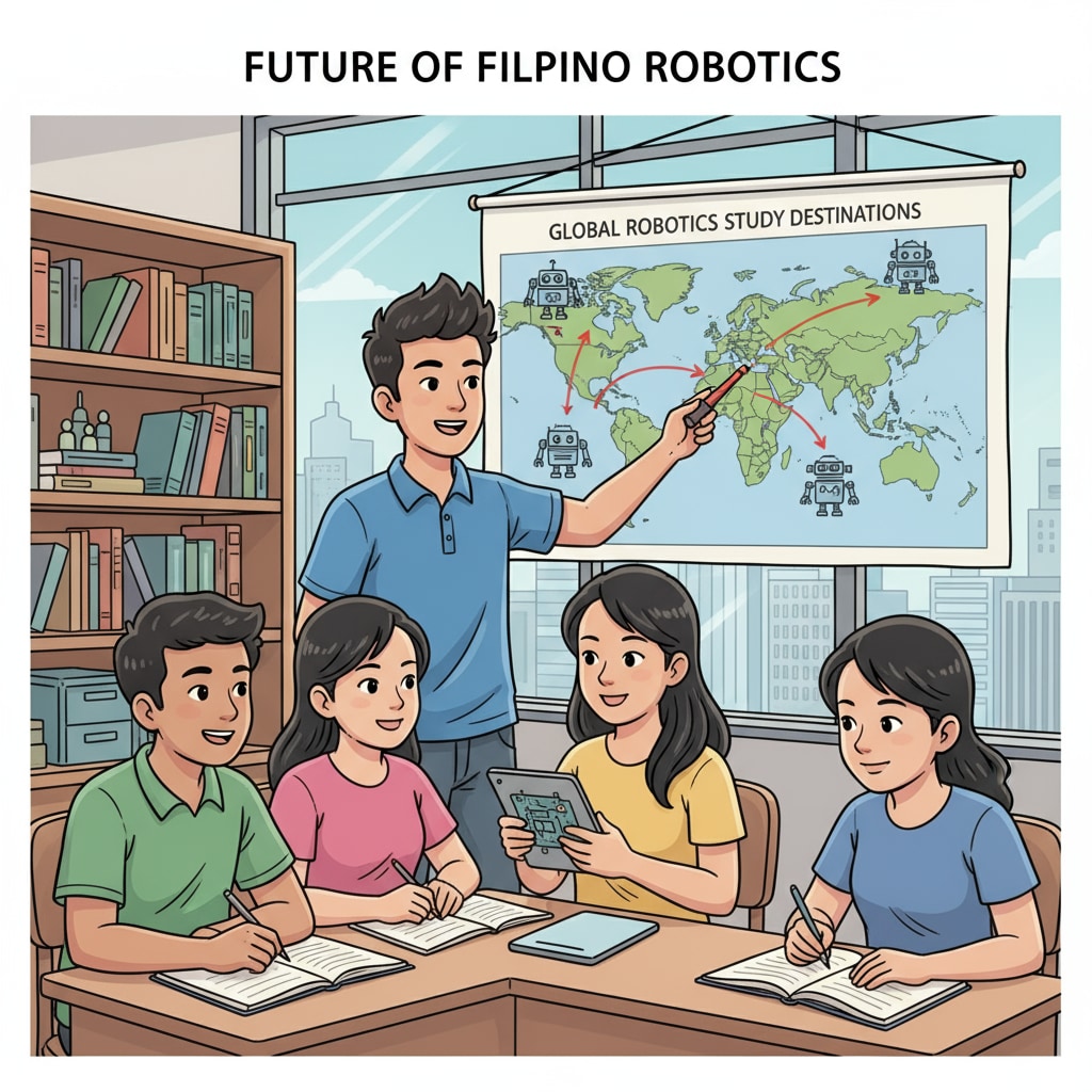 Filipino students discussing study abroad choices for robotics master's and the associated student debt