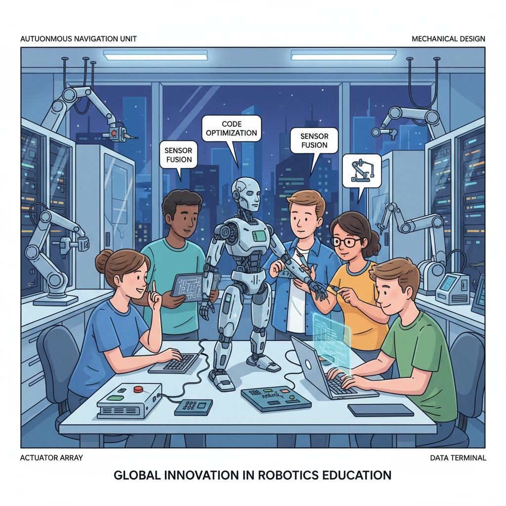 Students working on a robotics project in an international lab, related to study abroad for robotics master's and student debt considerations