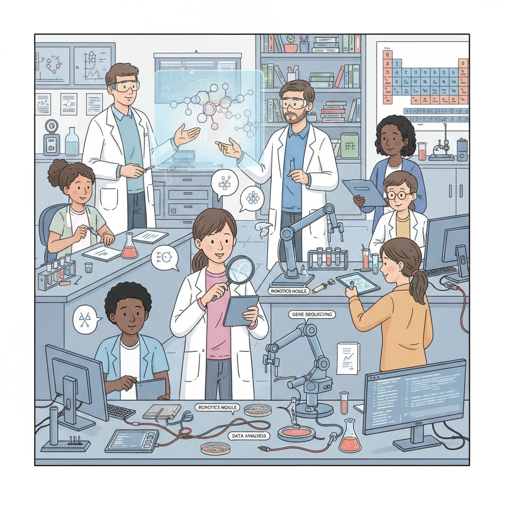 Students and professionals collaborating on a STEM project, highlighting the importance of partnerships in STEM education and utilization of educational resources.