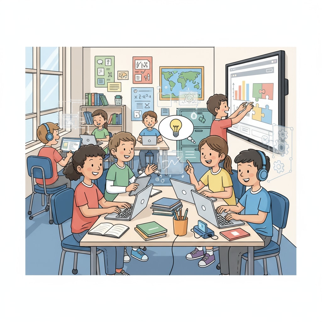 Students using educational technology tools to enhance classroom learning and engagement
