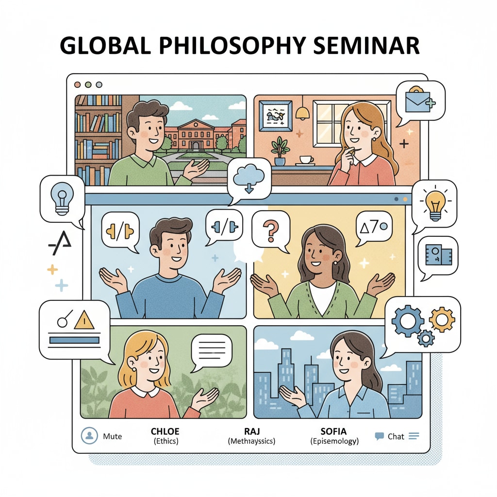 Students engaged in an online discussion about philosophical ideas related to K12 education in philosophy, religion, and political science