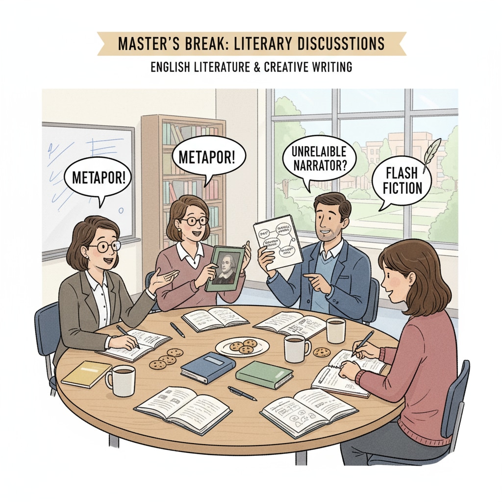K12 educators discussing English literature and creative writing during master's studies
