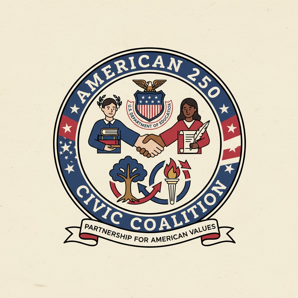 Logo of the American 250 Civic Coalition formed by the US Department of Education and TPUSA