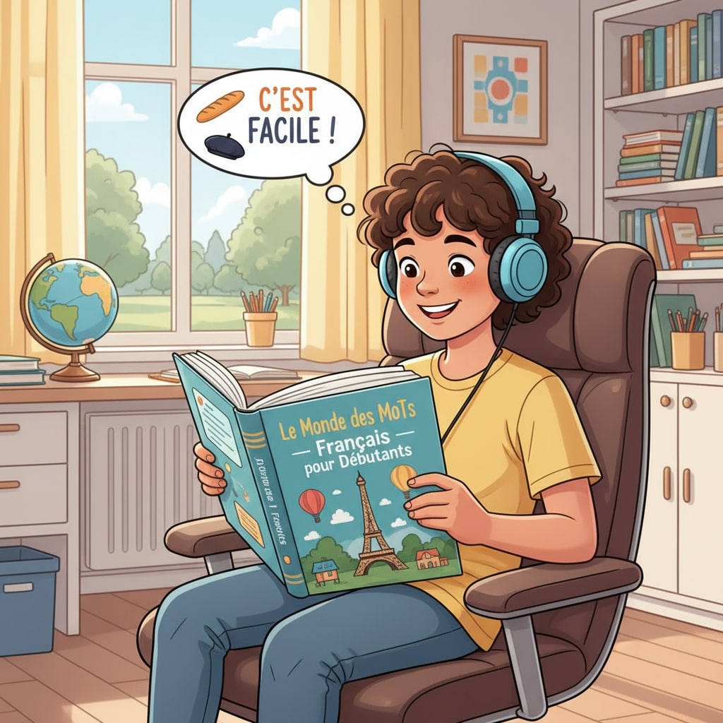A student enjoying reading a foreign language book as part of language learning to become a polyglot