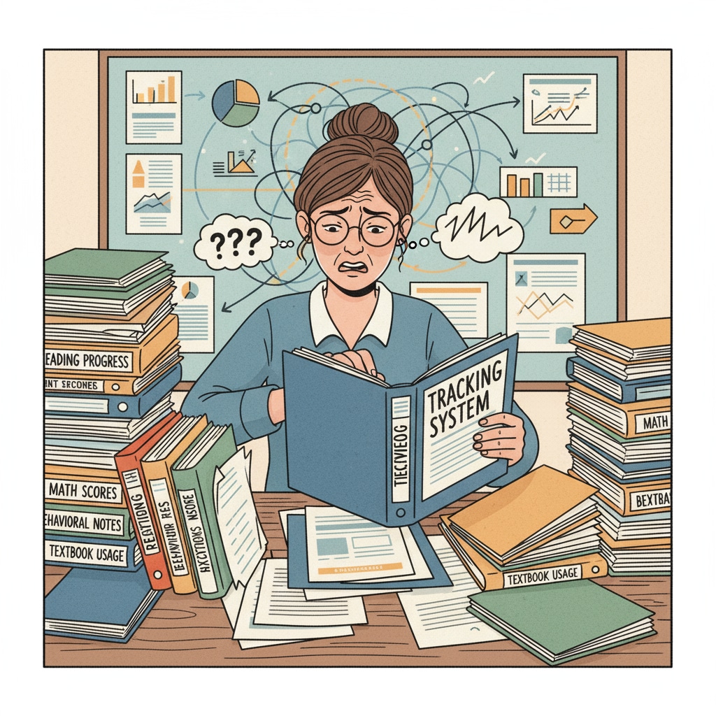 Teacher dealing with student tracking administrative tasks amidst teacher shortage