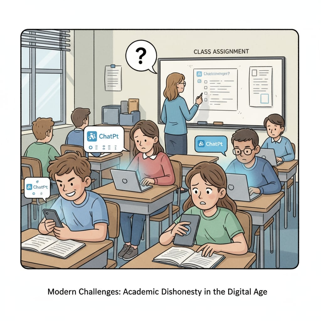Students using ChatGPT for cheating in a classroom setting
