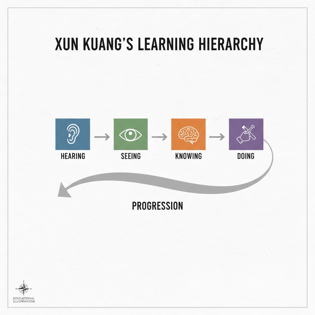 Xun Kuang's learning hierarchy diagram related to learning theories, Cone of Experience, practical learning