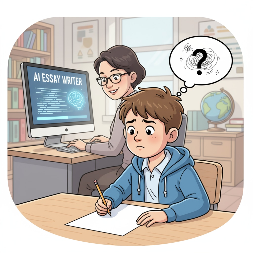 A child being deprived of writing practice due to parental AI use