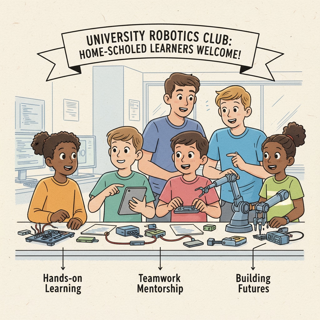 Home-schooled students actively involved in university club for social adaptation.