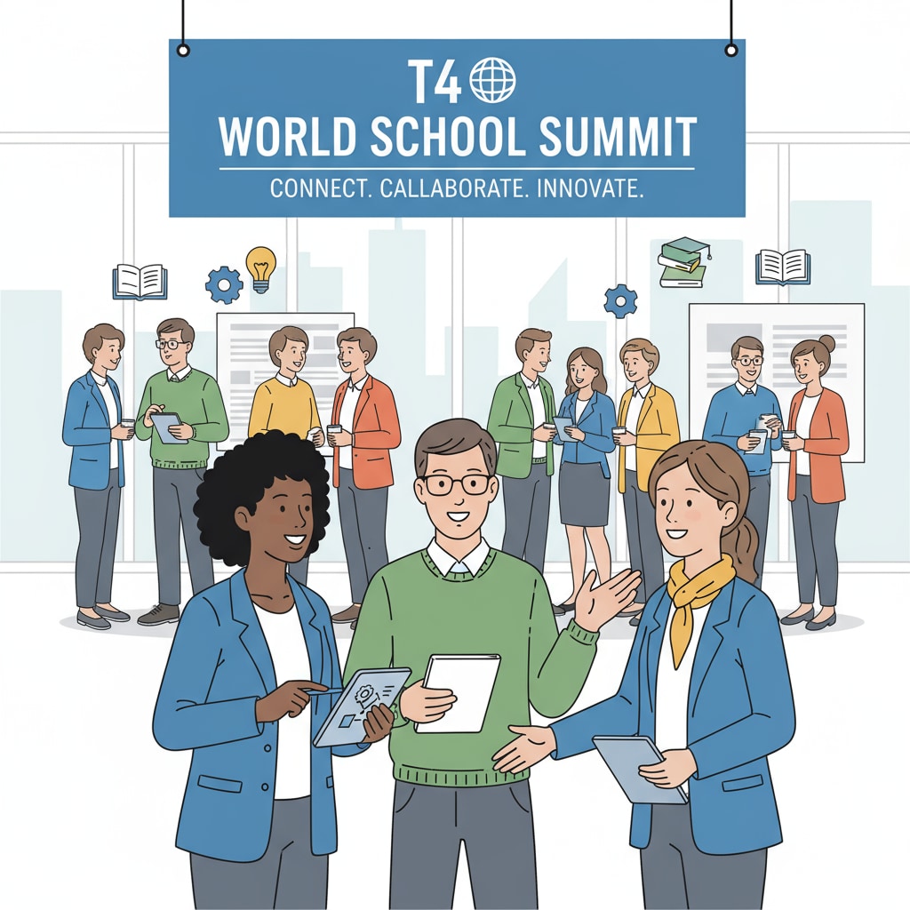 Educators networking at the T4 World School Summit related to educational nonprofits, donor relations, and Middle Eastern cultural etiquette