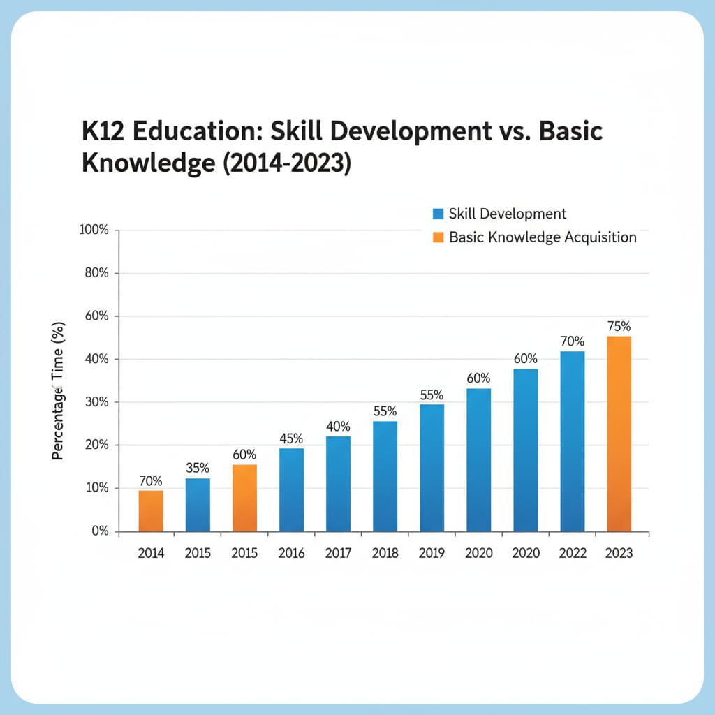 Graph depicting the increasing focus on skills and decreasing focus on basic knowledge in K12 education
