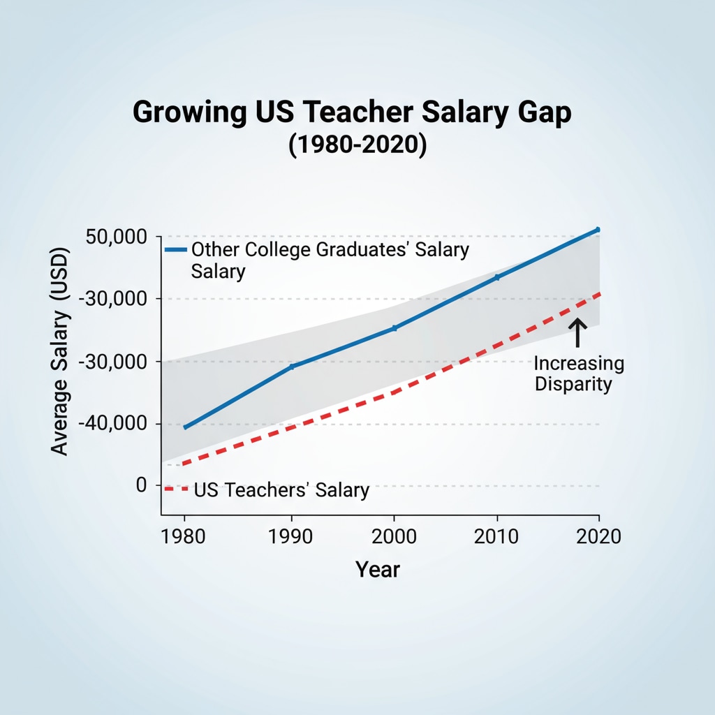 Graph showing the salary gap between US teachers and other college graduates over the years related to teacher salaries, income gap, and teacher shortage